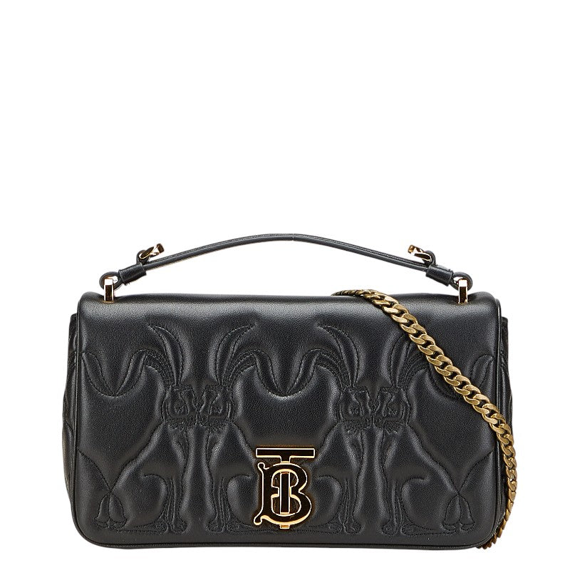 バーバリー うさぎ ラビット TBロゴ  チェーンショルダーバッグ ハンドバッグ 2WAY ブラック レザー レディース BURBERRY 【中古】
