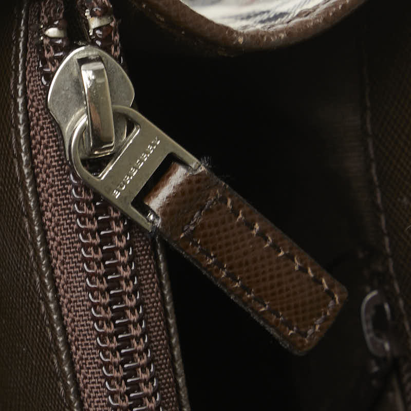 バーバリー ノバチェック ハンドバッグ ベージュ ブラウン キャンバス レザー レディース BURBERRY 【中古】