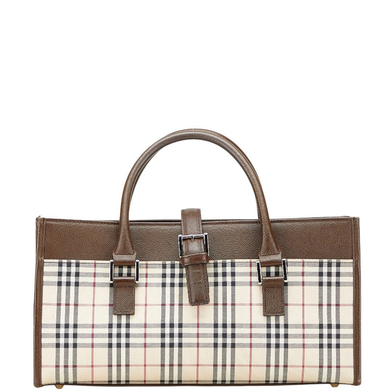 バーバリー ノバチェック ハンドバッグ ベージュ ブラウン キャンバス レザー レディース BURBERRY 【中古】