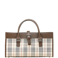 バーバリー ノバチェック ハンドバッグ ベージュ ブラウン キャンバス レザー レディース BURBERRY 【中古】