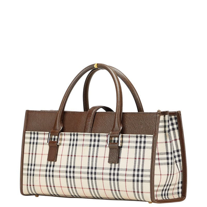 バーバリー ノバチェック ハンドバッグ ベージュ ブラウン キャンバス レザー レディース BURBERRY 【中古】