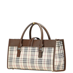 バーバリー ノバチェック ハンドバッグ ベージュ ブラウン キャンバス レザー レディース BURBERRY 【中古】