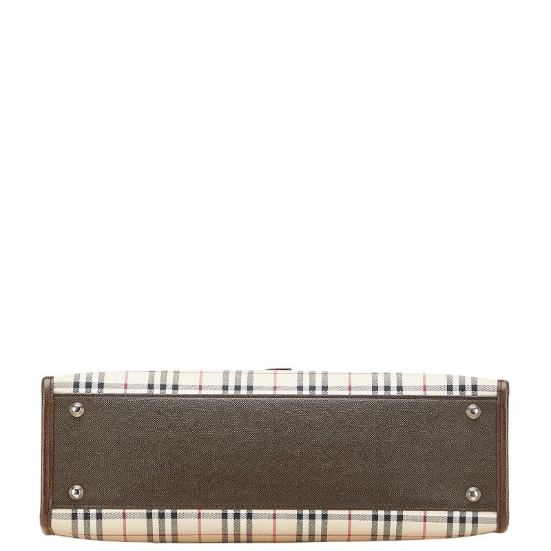 バーバリー ノバチェック ハンドバッグ ベージュ ブラウン キャンバス レザー レディース BURBERRY 【中古】