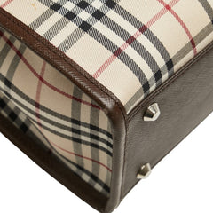 バーバリー ノバチェック ハンドバッグ ベージュ ブラウン キャンバス レザー レディース BURBERRY 【中古】