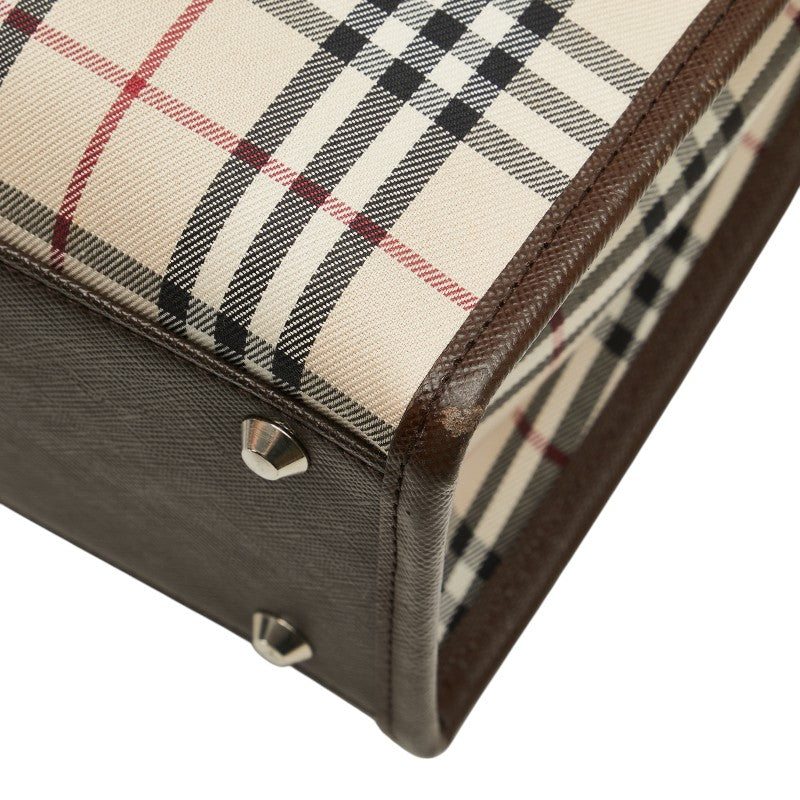 バーバリー ノバチェック ハンドバッグ ベージュ ブラウン キャンバス レザー レディース BURBERRY 【中古】