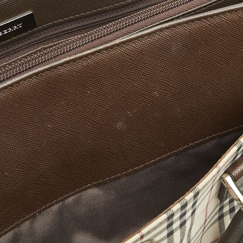 バーバリー ノバチェック ハンドバッグ ベージュ ブラウン キャンバス レザー レディース BURBERRY 【中古】