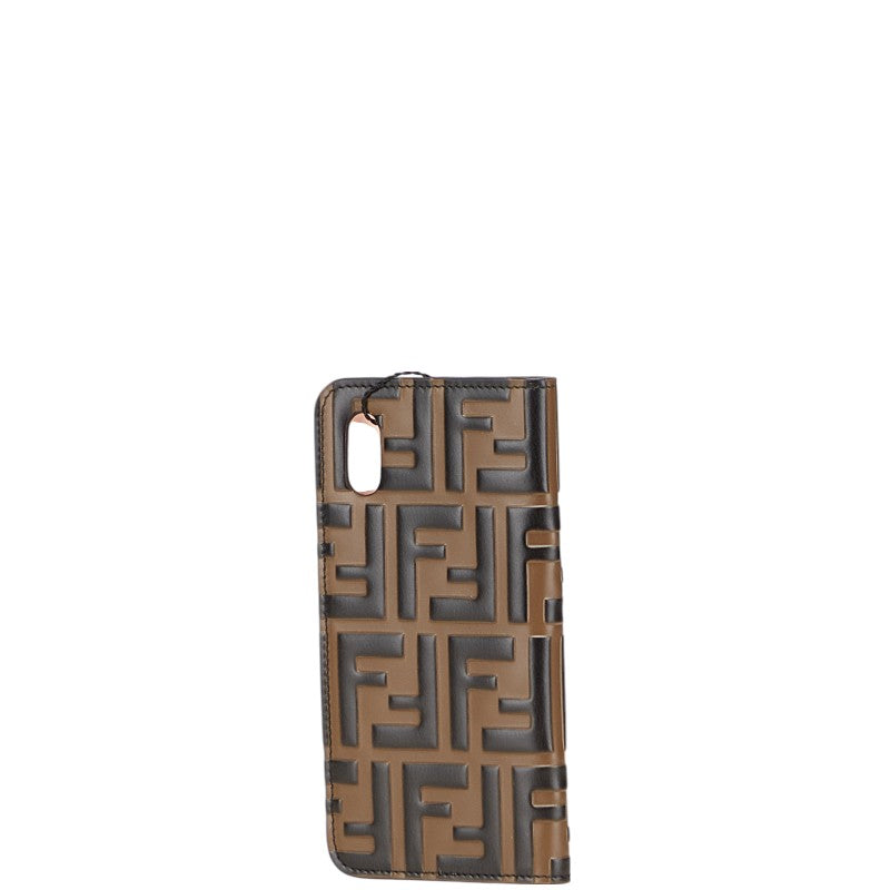 フェンディ ズッカ iPhoneX Xsカバー スマホケース 7AR675 ブラウン ピンク レザー レディース FENDI 【中古】