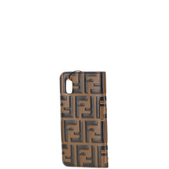 フェンディ ズッカ iPhoneX Xsカバー スマホケース 7AR675 ブラウン ピンク レザー レディース FENDI 【中古】