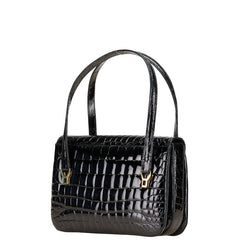 PARAPINI パラピニ クロコ型押し ハンドバッグ ワンショルダーバッグ ブラック レザー レディース 【中古】