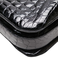 PARAPINI パラピニ クロコ型押し ハンドバッグ ワンショルダーバッグ ブラック レザー レディース 【中古】