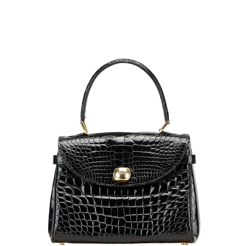 ジャンフランコ フェレ クロコ型押し ハンドバッグ ブラック レザー レディース GIANFRANCO FERRE 【中古】