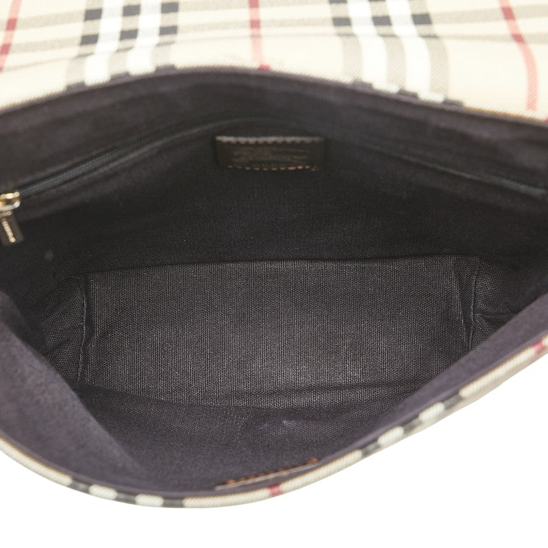 バーバリー ヘイマーケットチェック シャドーホース 斜め掛け ショルダーバッグ ベージュ ブラウン PVC レザー レディース BURBERRY 【中古】