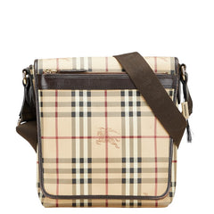 バーバリー ヘイマーケットチェック シャドーホース 斜め掛け ショルダーバッグ ベージュ ブラウン PVC レザー レディース BURBERRY 【中古】