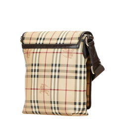バーバリー ヘイマーケットチェック シャドーホース 斜め掛け ショルダーバッグ ベージュ ブラウン PVC レザー レディース BURBERRY 【中古】