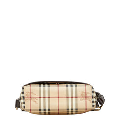 バーバリー ヘイマーケットチェック シャドーホース 斜め掛け ショルダーバッグ ベージュ ブラウン PVC レザー レディース BURBERRY 【中古】