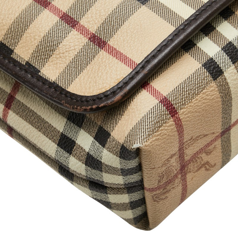 バーバリー ヘイマーケットチェック シャドーホース 斜め掛け ショルダーバッグ ベージュ ブラウン PVC レザー レディース BURBERRY 【中古】