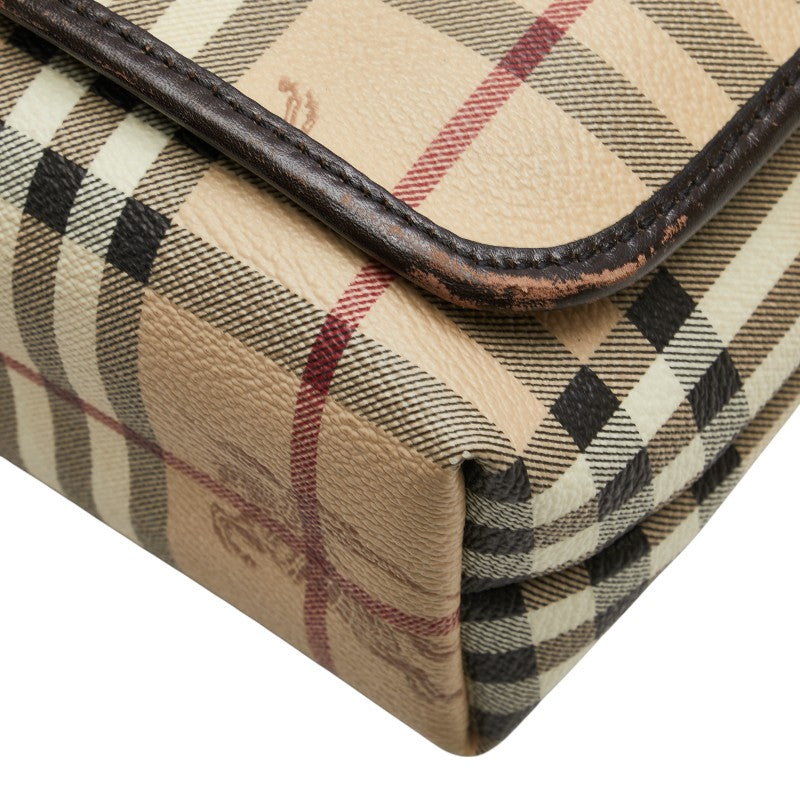 バーバリー ヘイマーケットチェック シャドーホース 斜め掛け ショルダーバッグ ベージュ ブラウン PVC レザー レディース BURBERRY 【中古】