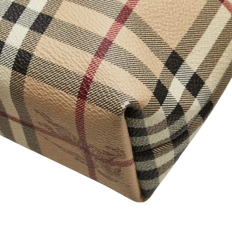 バーバリー ヘイマーケットチェック シャドーホース 斜め掛け ショルダーバッグ ベージュ ブラウン PVC レザー レディース BURBERRY 【中古】