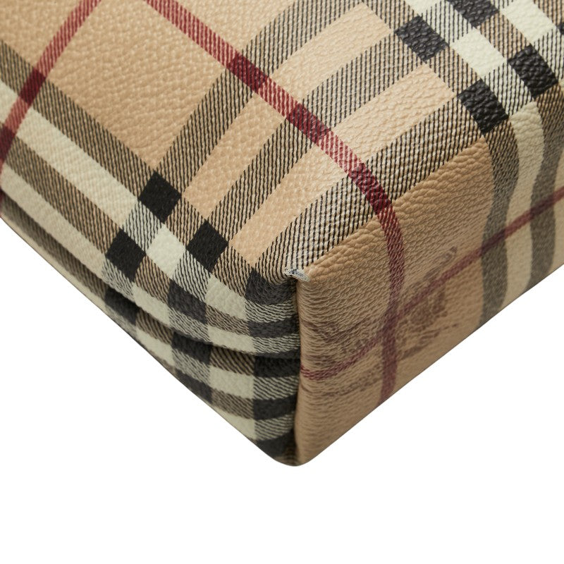 バーバリー ヘイマーケットチェック シャドーホース 斜め掛け ショルダーバッグ ベージュ ブラウン PVC レザー レディース BURBERRY 【中古】