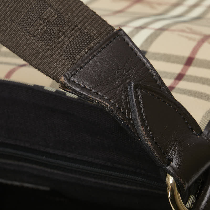 バーバリー ヘイマーケットチェック シャドーホース 斜め掛け ショルダーバッグ ベージュ ブラウン PVC レザー レディース BURBERRY 【中古】