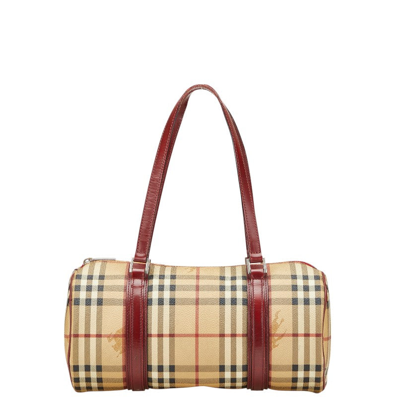 バーバリー ノバチェック シャドーホース ミニボストンバッグ ベージュ レッド PVC レザー レディース BURBERRY 【中古】