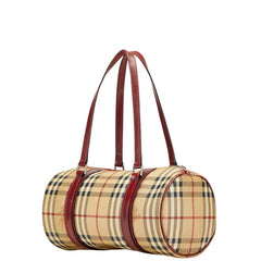 バーバリー ノバチェック シャドーホース ミニボストンバッグ ベージュ レッド PVC レザー レディース BURBERRY 【中古】