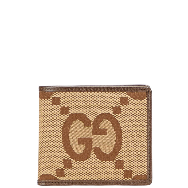 グッチ ジャンボGG 二つ折り財布 699308 ブラウン キャンバス レザー レディース GUCCI 【中古】