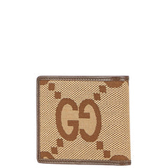 グッチ ジャンボGG 二つ折り財布 699308 ブラウン キャンバス レザー レディース GUCCI 【中古】