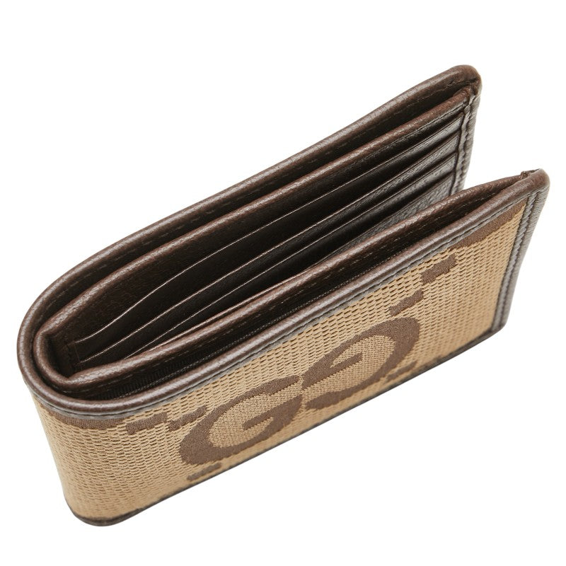 グッチ ジャンボGG 二つ折り財布 699308 ブラウン キャンバス レザー レディース GUCCI 【中古】
