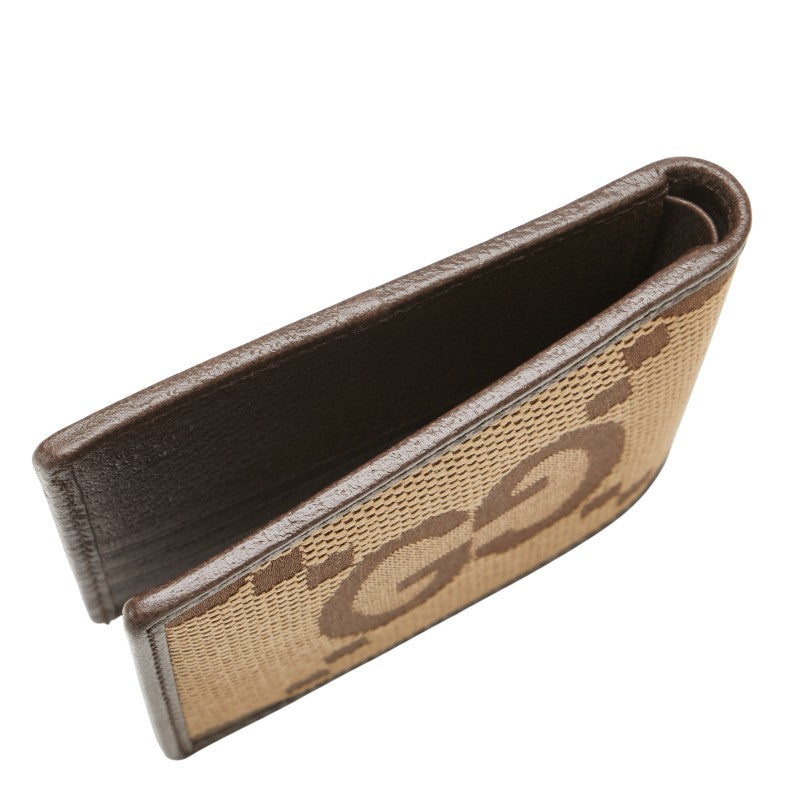 グッチ ジャンボGG 二つ折り財布 699308 ブラウン キャンバス レザー レディース GUCCI 【中古】