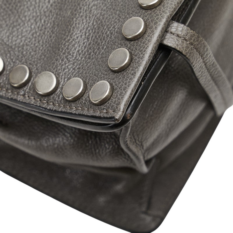 プラダ エティケット スタッズ 斜め掛け ショルダーバッグ 1BD082 グレー レザー レディース PRADA 【中古】