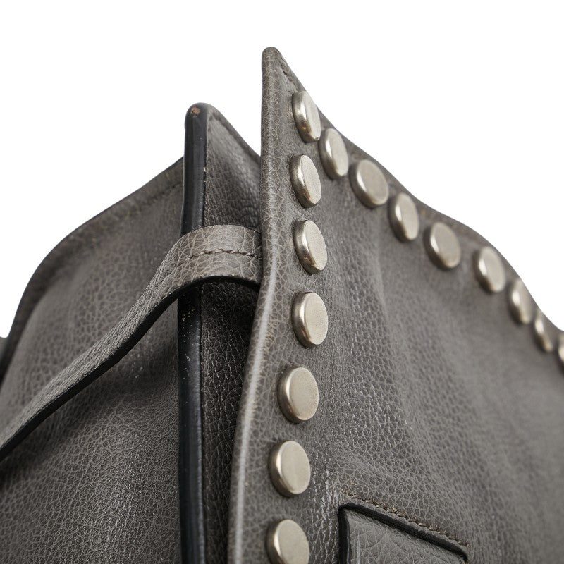プラダ エティケット スタッズ 斜め掛け ショルダーバッグ 1BD082 グレー レザー レディース PRADA 【中古】