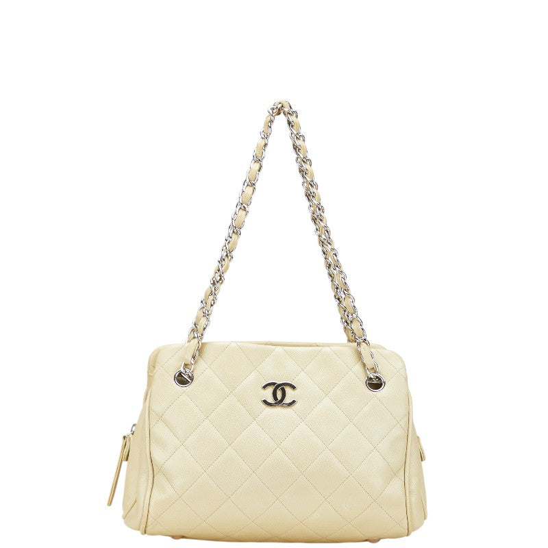 シャネル マトラッセ ココマーク シルバー金具 チェーン ショルダーバッグ グリーン系 キャビアスキン レディース CHANEL 【中古】