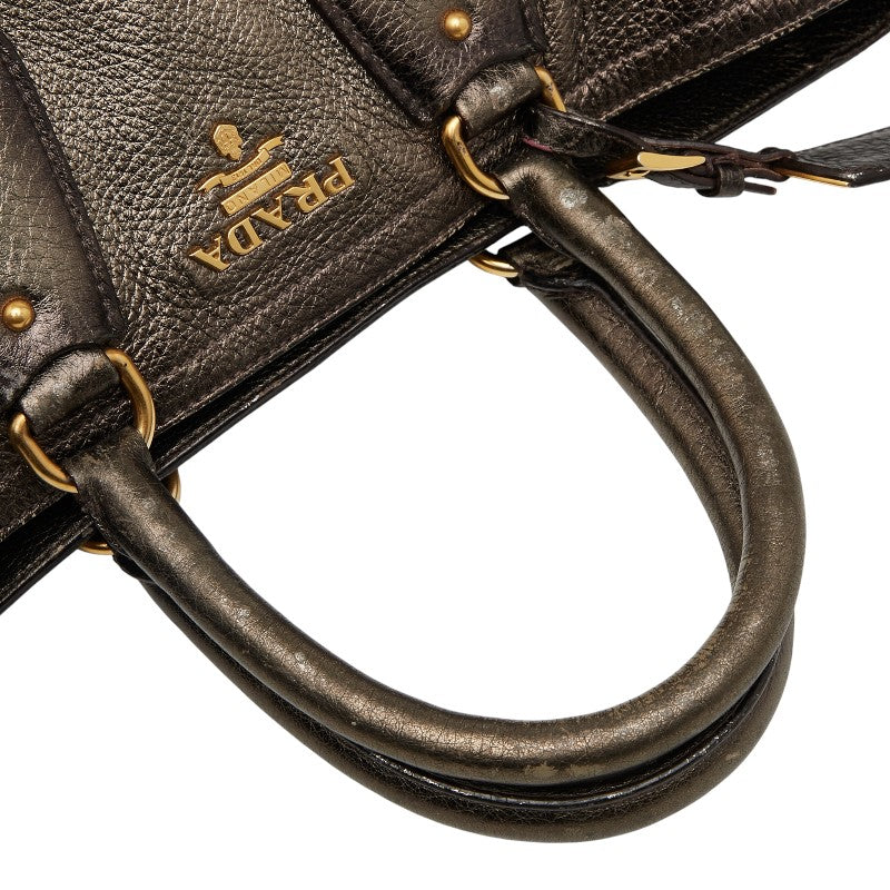 プラダ ロゴ トートバッグ ショルダーバッグ 2WAY ゴールド レザー レディース PRADA 【中古】