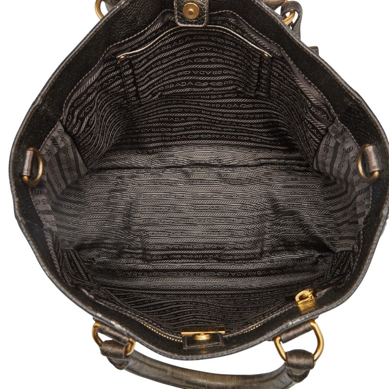 プラダ ロゴ トートバッグ ショルダーバッグ 2WAY ゴールド レザー レディース PRADA 【中古】