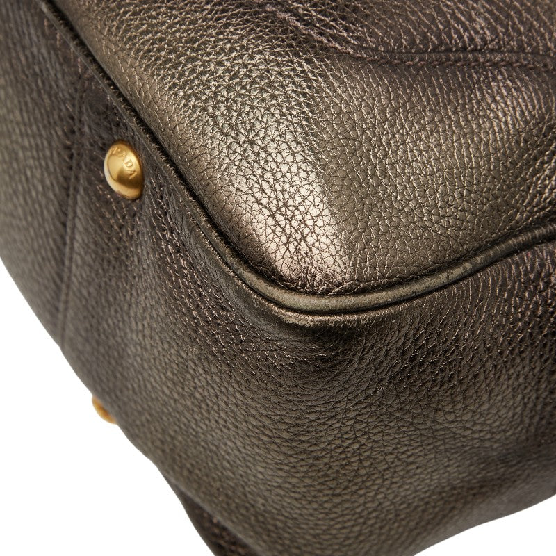 プラダ ロゴ トートバッグ ショルダーバッグ 2WAY ゴールド レザー レディース PRADA 【中古】