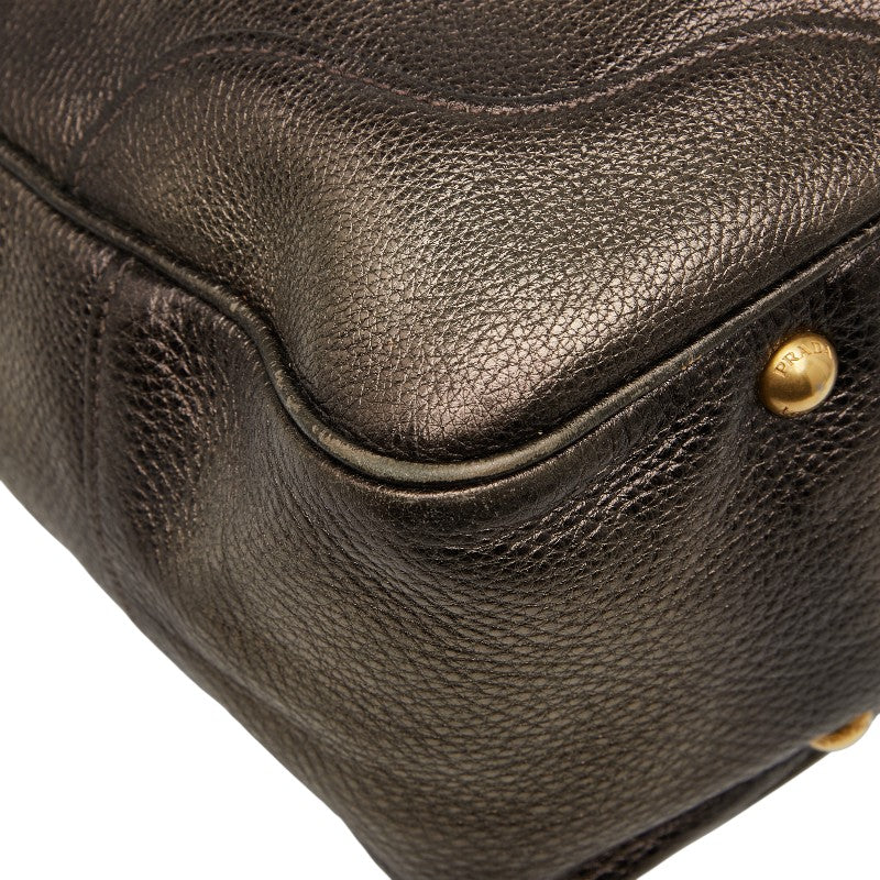 プラダ ロゴ トートバッグ ショルダーバッグ 2WAY ゴールド レザー レディース PRADA 【中古】
