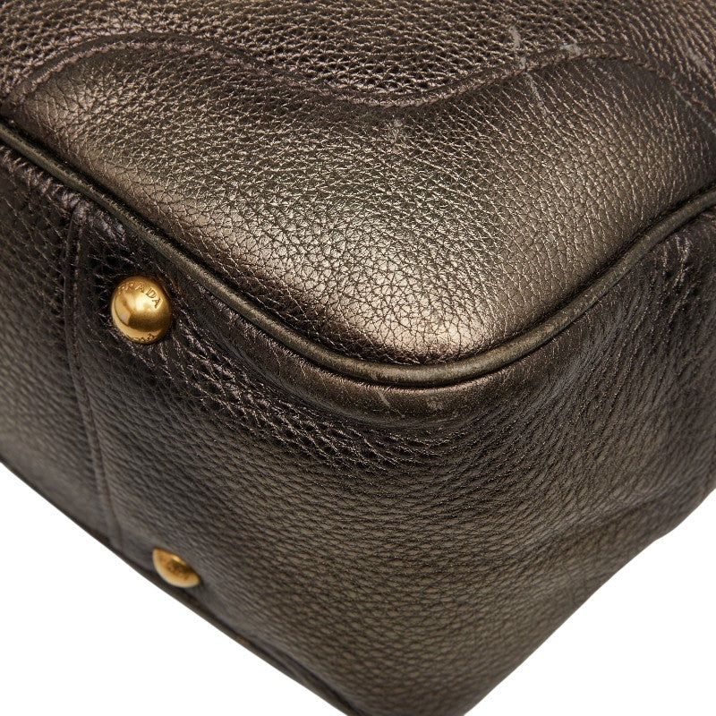プラダ ロゴ トートバッグ ショルダーバッグ 2WAY ゴールド レザー レディース PRADA 【中古】