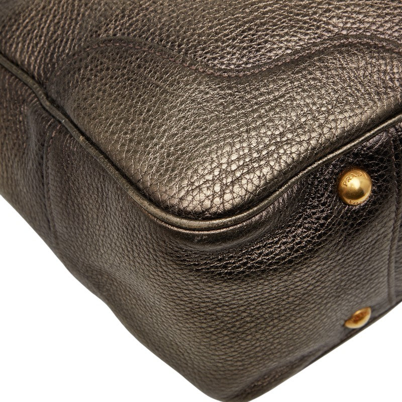 プラダ ロゴ トートバッグ ショルダーバッグ 2WAY ゴールド レザー レディース PRADA 【中古】