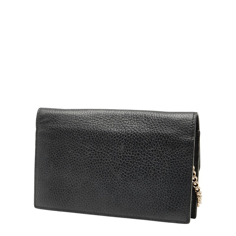 グッチ インターロッキングG 長財布 チェーンウォレットバッグ 510314 ブラック ゴールド レザー レディース GUCCI 【中古】