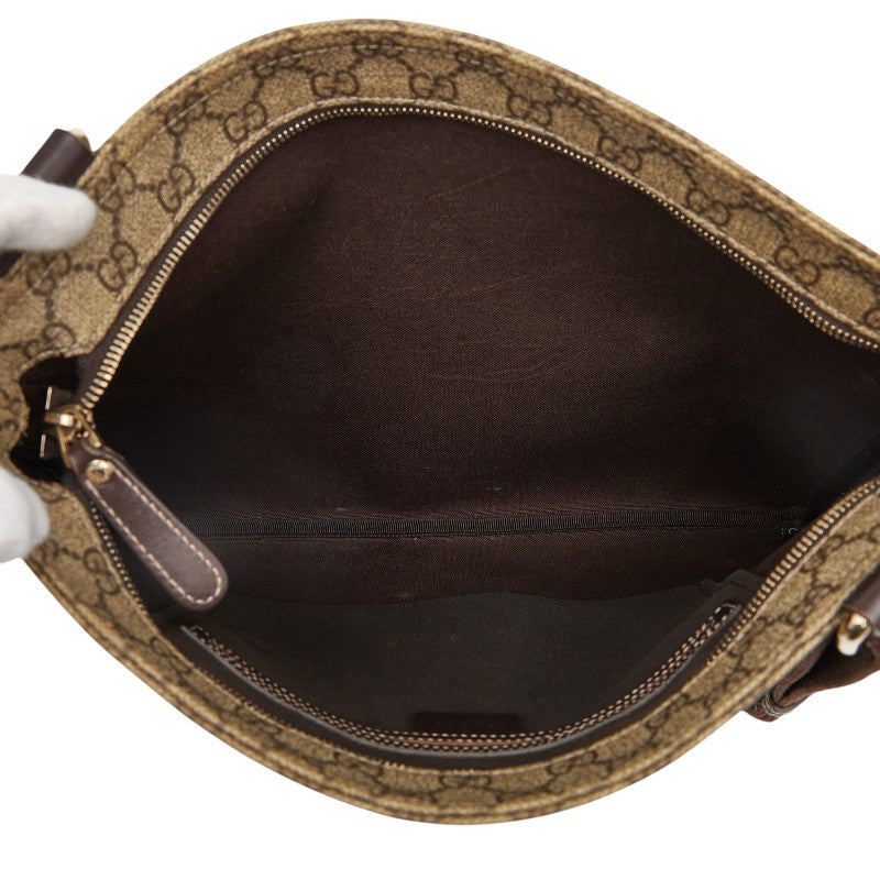 グッチ GGスプリーム ショルダーバッグ 201446 ベージュ ブラウン PVC レザー レディース GUCCI 【中古】