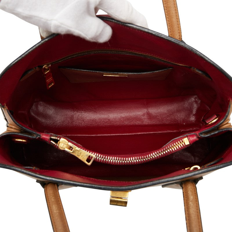プラダ ロゴ トートバッグ ショルダーバッグ 2WAY ブラウン レッド レザー レディース PRADA 【中古】