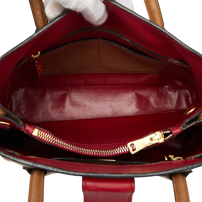 プラダ ロゴ トートバッグ ショルダーバッグ 2WAY ブラウン レッド レザー レディース PRADA 【中古】
