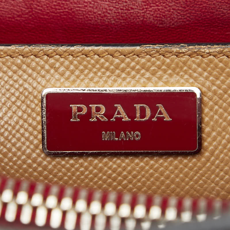 プラダ ロゴ トートバッグ ショルダーバッグ 2WAY ブラウン レッド レザー レディース PRADA 【中古】