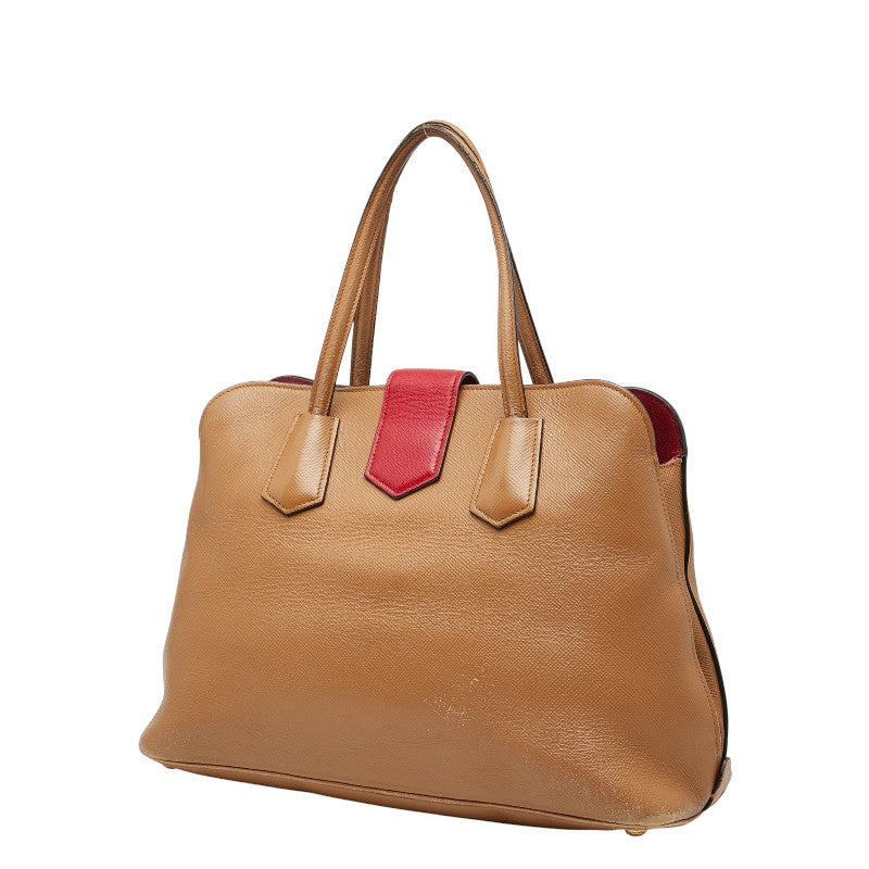 プラダ ロゴ トートバッグ ショルダーバッグ 2WAY ブラウン レッド レザー レディース PRADA 【中古】