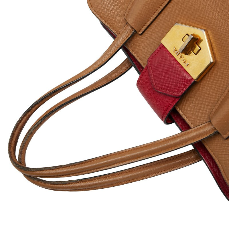 プラダ ロゴ トートバッグ ショルダーバッグ 2WAY ブラウン レッド レザー レディース PRADA 【中古】