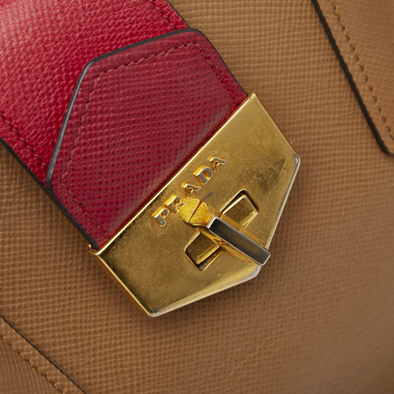 プラダ ロゴ トートバッグ ショルダーバッグ 2WAY ブラウン レッド レザー レディース PRADA 【中古】