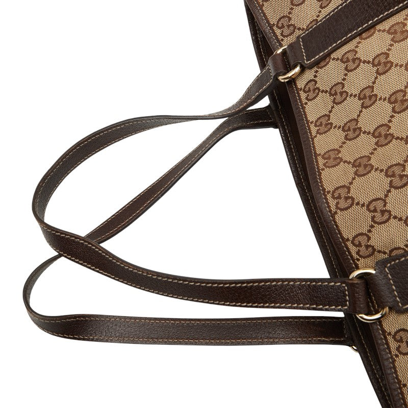 グッチ GGキャンバス トートバッグ 153009 ベージュ ブラウン キャンバス レザー レディース GUCCI 【中古】