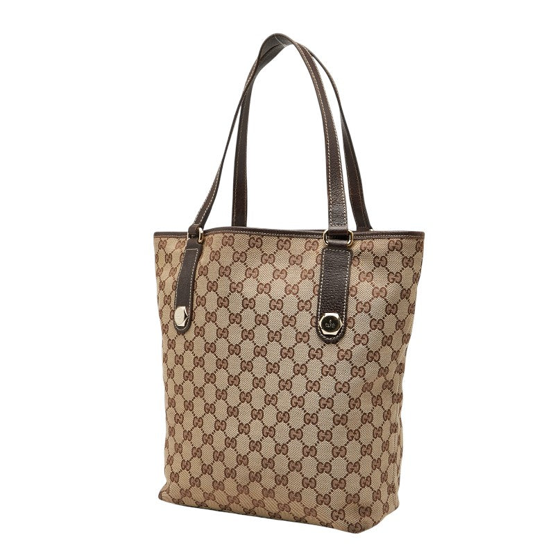 グッチ GGキャンバス トートバッグ 153009 ベージュ ブラウン キャンバス レザー レディース GUCCI 【中古】