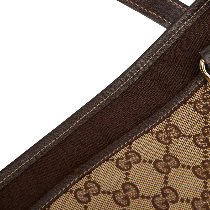 グッチ GGキャンバス トートバッグ 153009 ベージュ ブラウン キャンバス レザー レディース GUCCI 【中古】